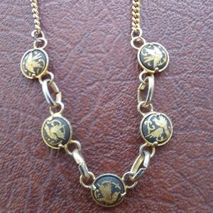 Vintage 1/20 12K GF Gold-Filled Link Necklace w/ Black & Gold Medallions - AS IS